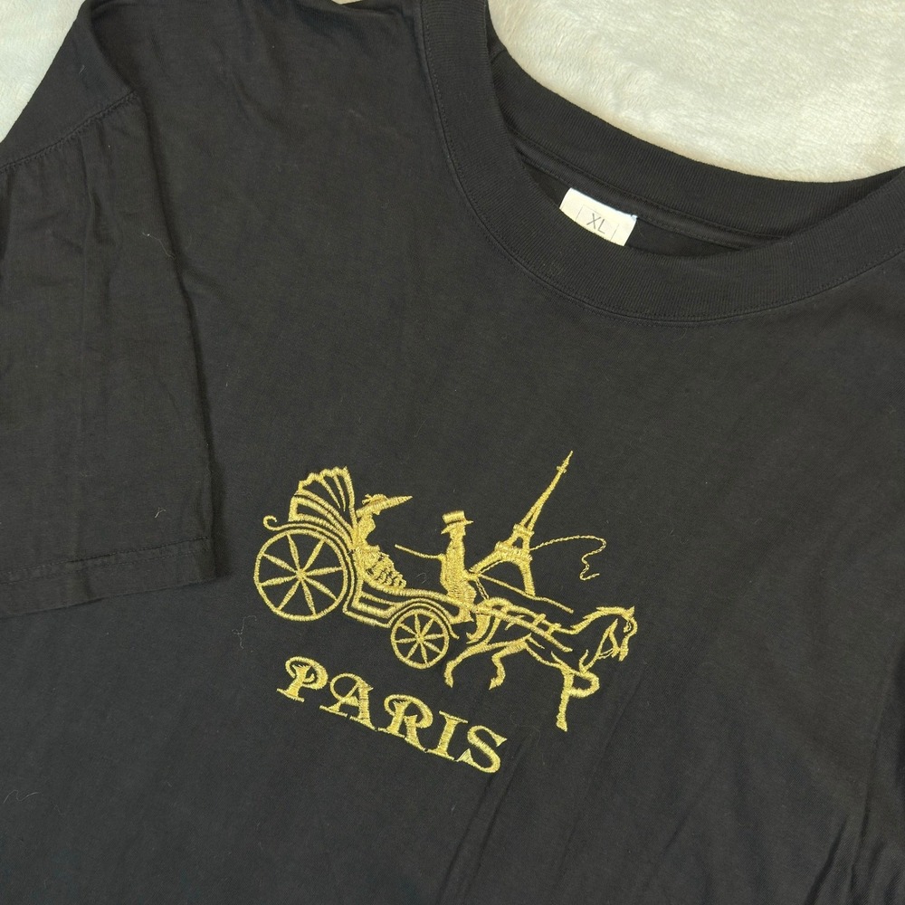Unbranded T-Shirt Mens XL Black‎ Paris Horse Carriage Eiffel Tower Gold Graphic